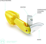 Citrus squeezer with knife and zester